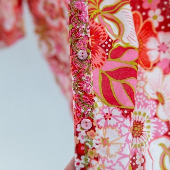 Robert Graham bold  print blouse with Pink, red & green flowers embroidery | S - Picture 7 of 8